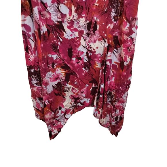 3770) Tiki Palm Red White Sleeveless Tropical Summer Midi Dress Size XL - Picture 3 of 8